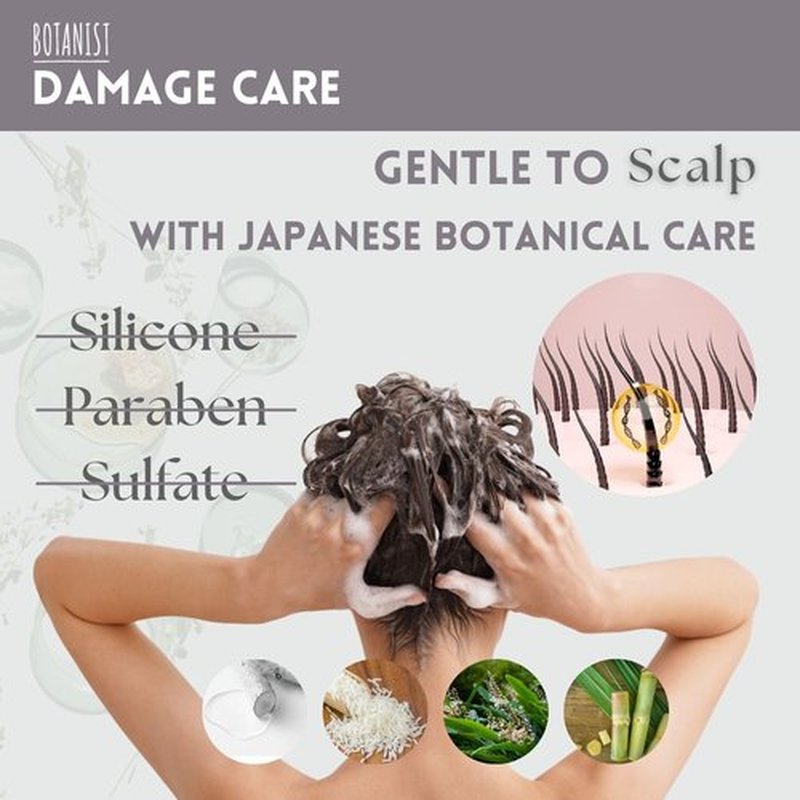 Botanist Organic Shampoo for Women, Paraben and Sulfate Free Shampoo for Color Treated Hair with Keratin, Proteins, Collagen& Hyaluronic Acid from Japan 15.5Fl Oz FREESIA & CASSIS, DAMAGE CARE