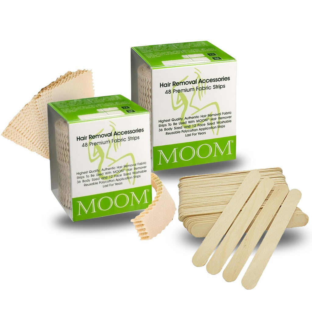 MOOM Wax Strips & Applicator Sticks for Hair Removal - 96 & 30 Count