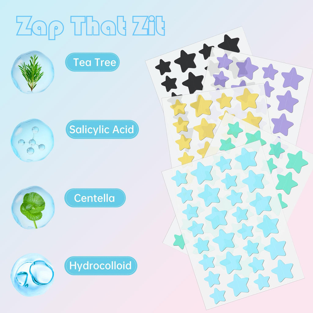 Waspot Pimple Patches for Face, Cute Star Zit Covers, Stars Hydrocolloid, For Sensitive Skin, with Tea Tree, Salicylic Acid & Cica Oil (10&12&14mm) 240 Count