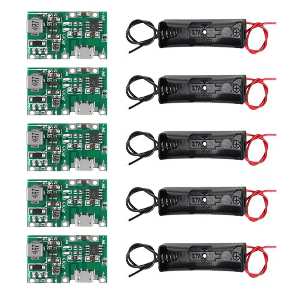 AEDIKO 5pcs 18650 Lithium Li-ion Battery Charger Module+ 5pcs 18650 Battery Holder for 18650 Lithium Battery Fast Charging Boost Mobile Power Protection PCB Board