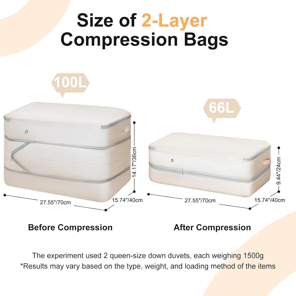 Comforter Storage Bag - Large Capacity Washable Compression Organizer for Bedding | 2-Pack, Beige