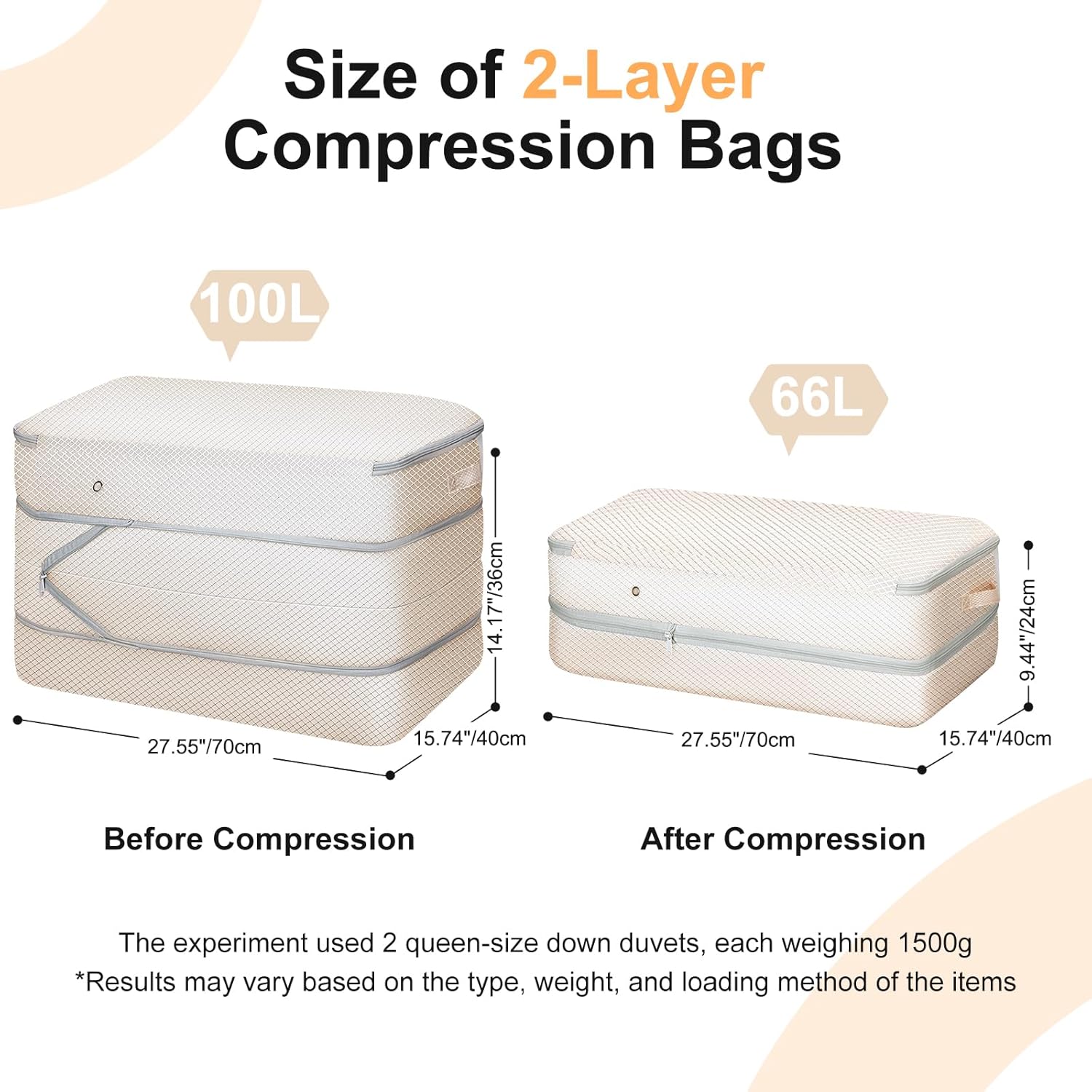 Comforter Storage Bag - Large Capacity Washable Compression Organizer for Bedding | 2-Pack, Beige