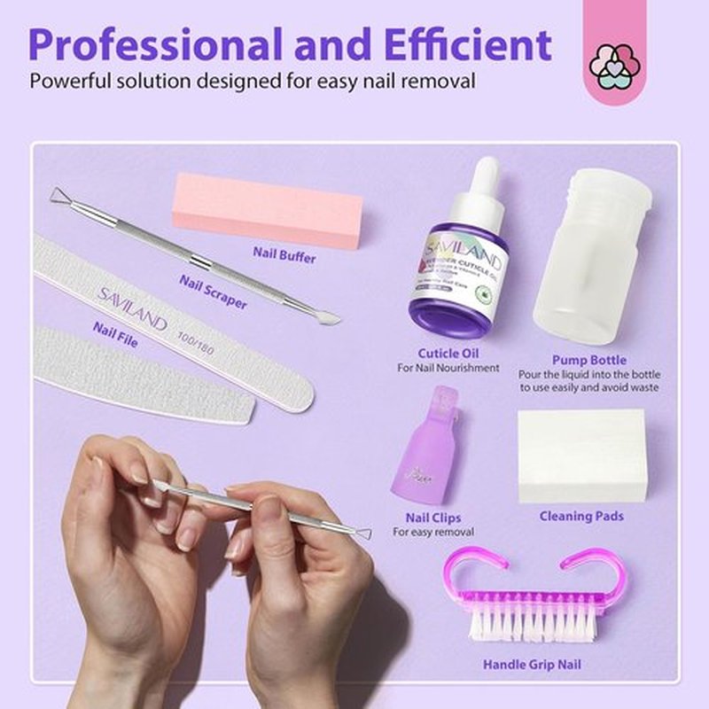 SAVILAND Pure Acetone Nail Polish Remover Kit - Fast & Easy Gel Polish Removal Tools | 8.45 FL Oz