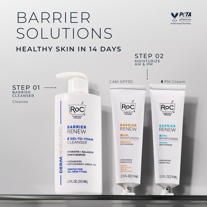 RoC Barrier Renew Gel-To-Foam Facial Cleanser - Hydrating Formula for Sensitive Skin | 12 Ounces