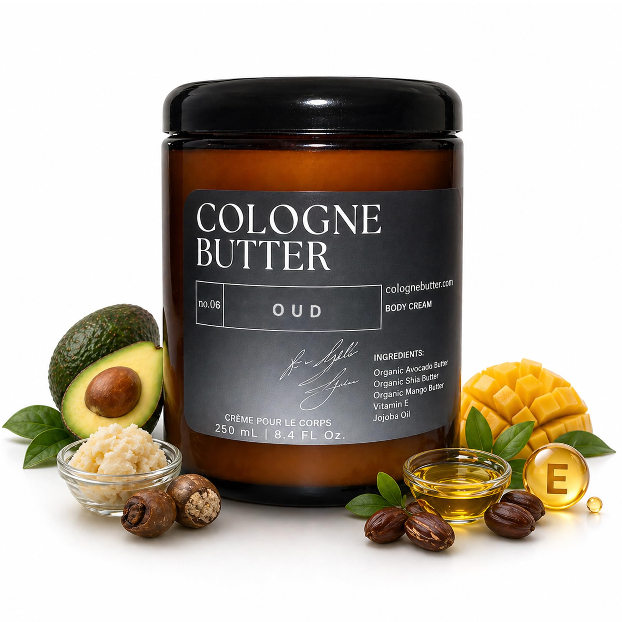 8.4 Fl. oz OUD | Nourishing Scented Body Butter for Men & Women | Hydrating & Long-Lasting Fragrance with Oud, Rose & Warm Woods | Amber Glass Jar