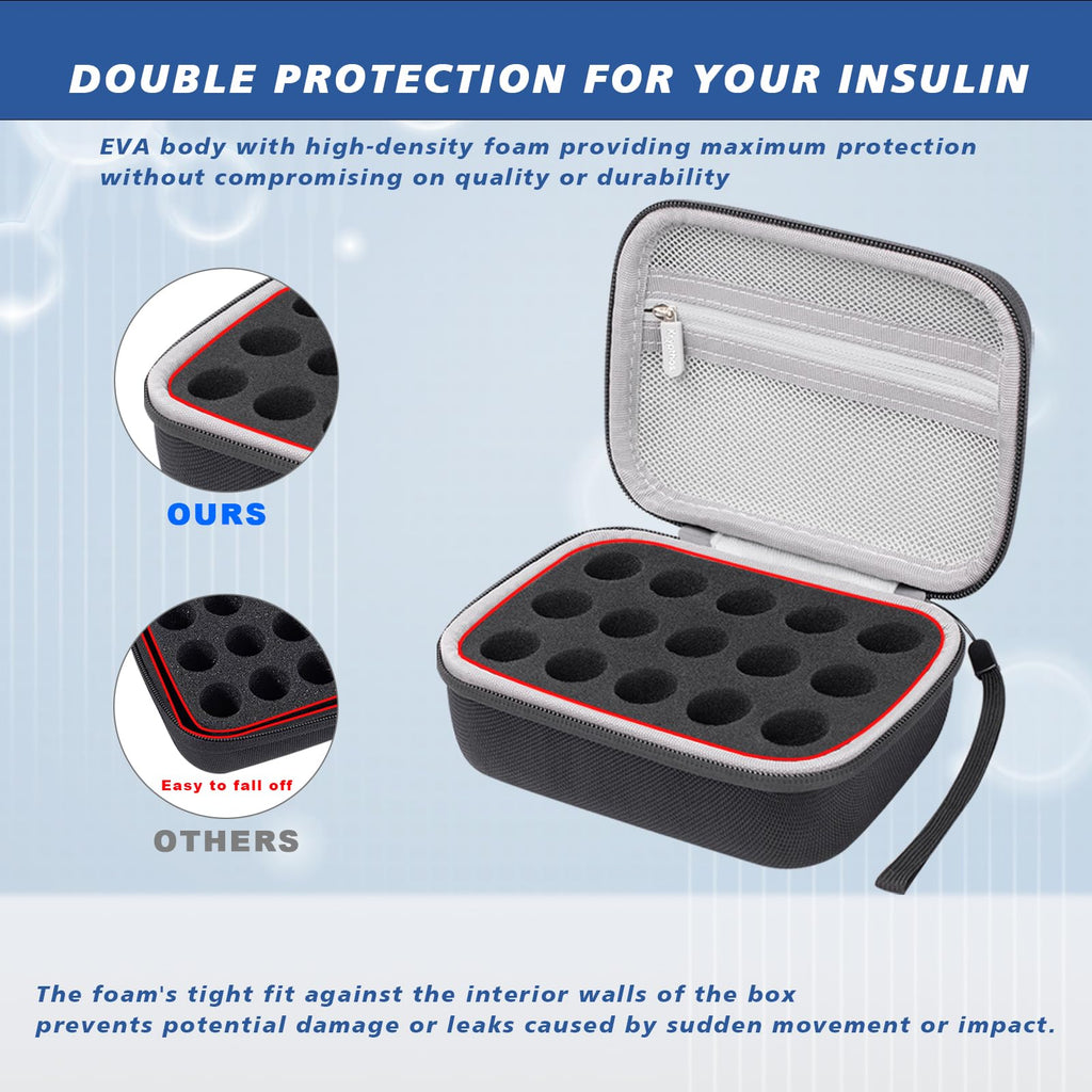 Krypthos 15 Slots Insulin Vial Protector Case, Insulin Vial Organizer Bag for Diabetics Standard 1ml 3ml 5ml and 10ml Vials, Insulin Carrying Case Fridge Holder Storage Holder, No Ice Pack