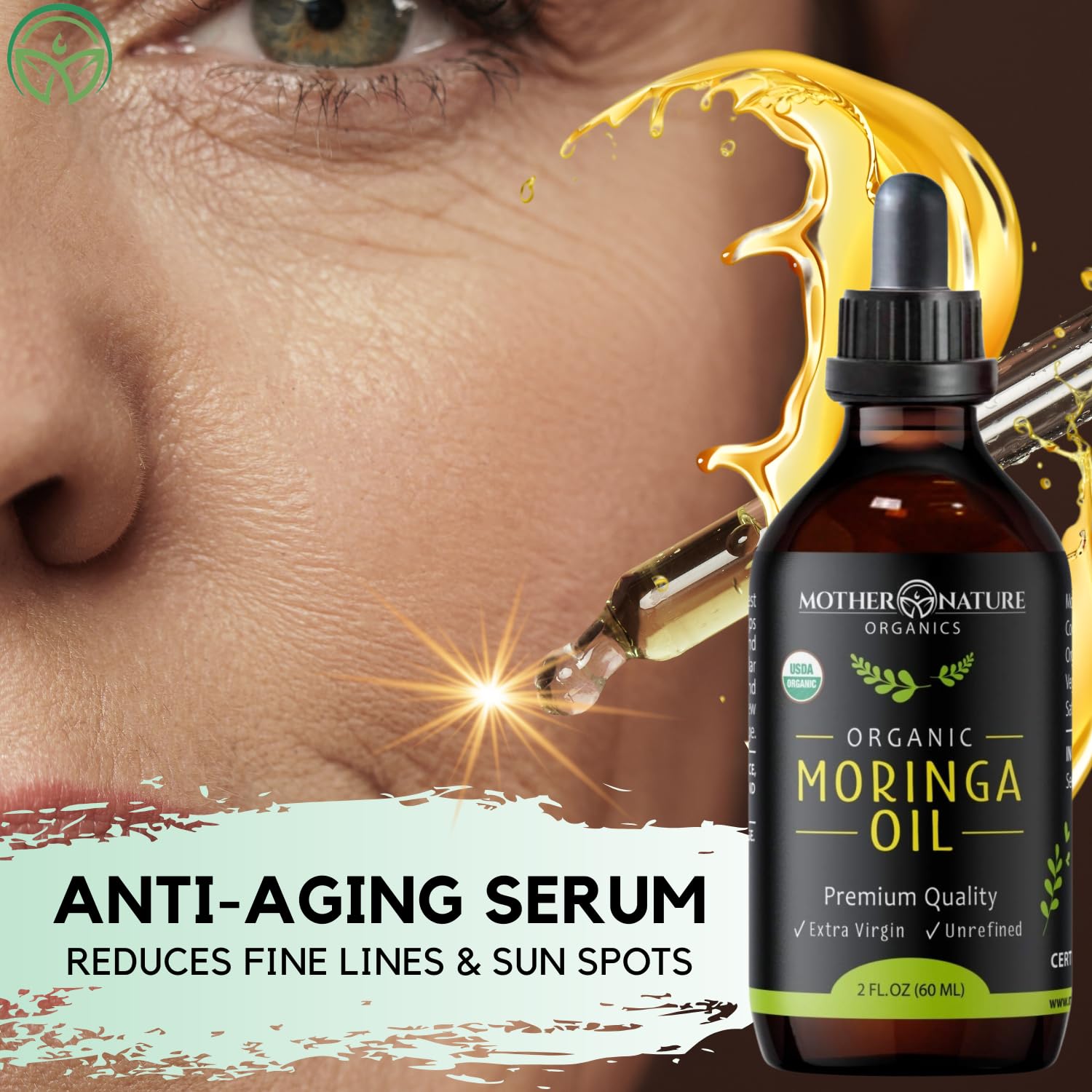 Moringa Oil - USDA Certified Organic, 100% Pure, Cold Pressed & Unrefined Gluten Free Oil (2oz) - Natural Moisturizer for Skin, Face, Body & Hair - Non-GMO & Vegan