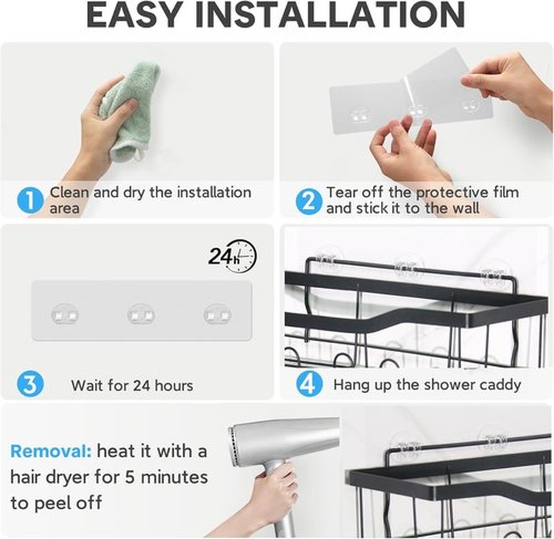 Lsnisni Shower Caddy Adhesive Replacement - Strong Waterproof Hooks for Easy Bathroom Storage | 3 Pack