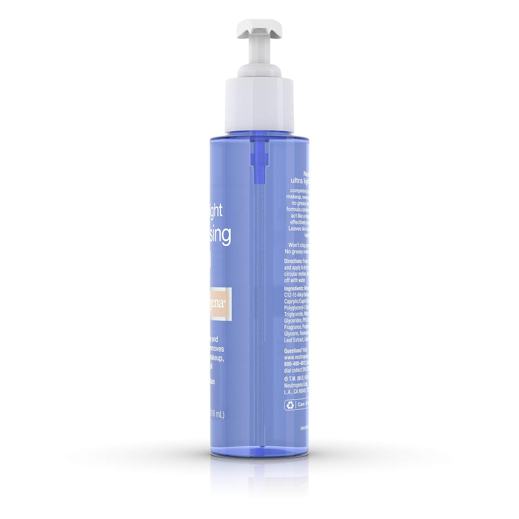 Neutrogena Ultra Light Facial Cleansing Oil & Makeup Remover, Non-Comedogenic Face Oil Cleanser to Remove Dirt, Oil, Makeup & Waterproof Mascara, 4 fl. oz