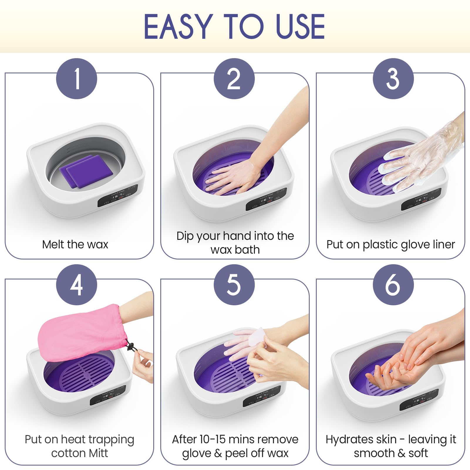 Wattne Paraffin Wax Machine for Hands & Feet – Paraffin Wax Warmer Moisturizing Kit with Auto-Timer & 123456