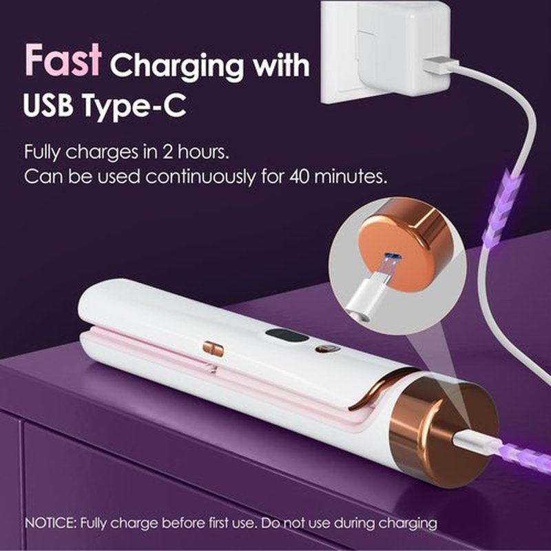 Cordless Hair Straightener Portable Travel Rechargeable Flat Iron, Fast Heating, Adjustable Temperature for Professional Straightening & Curling – Portable and Travel-Friendly (White)