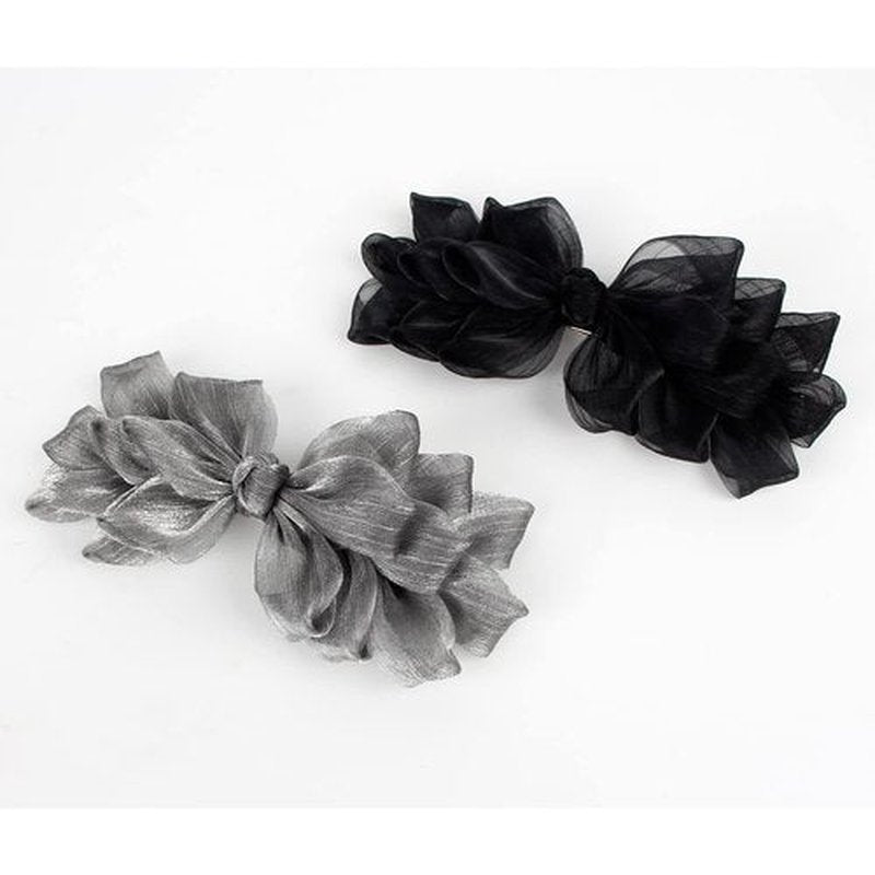 Elegant Barrettes for Women Black and Silver Big Bow Barrettes for Women Decorative Flower Hair Barrettes for Party and Wedding 2pcs