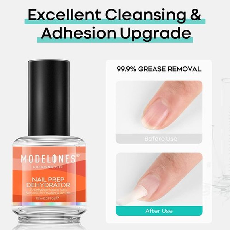 Modelones Nail Dehydrator - 15 ml Acid-Free Prep for Acrylic & Gel Nails | HEMA-Free Primer Bonder