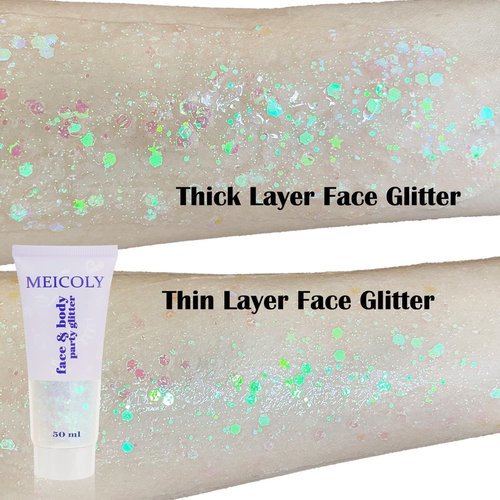 MEICOLY Clear White Body Glitter - Chunky Mermaid Face Glitter Gel for Concerts & Festivals | 50ml