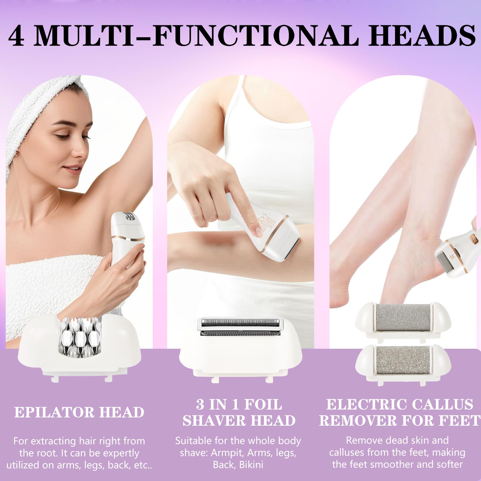 Bikini Trimmer for Women, 4 in 1 Electric Razors for Women Pubic Hair, Epilator and Electric Callus Remover Set, Wet/Dry Use Body Hair Trimmer, Rechargeable Hair Removal for Bikini Legs Underarm Arm
