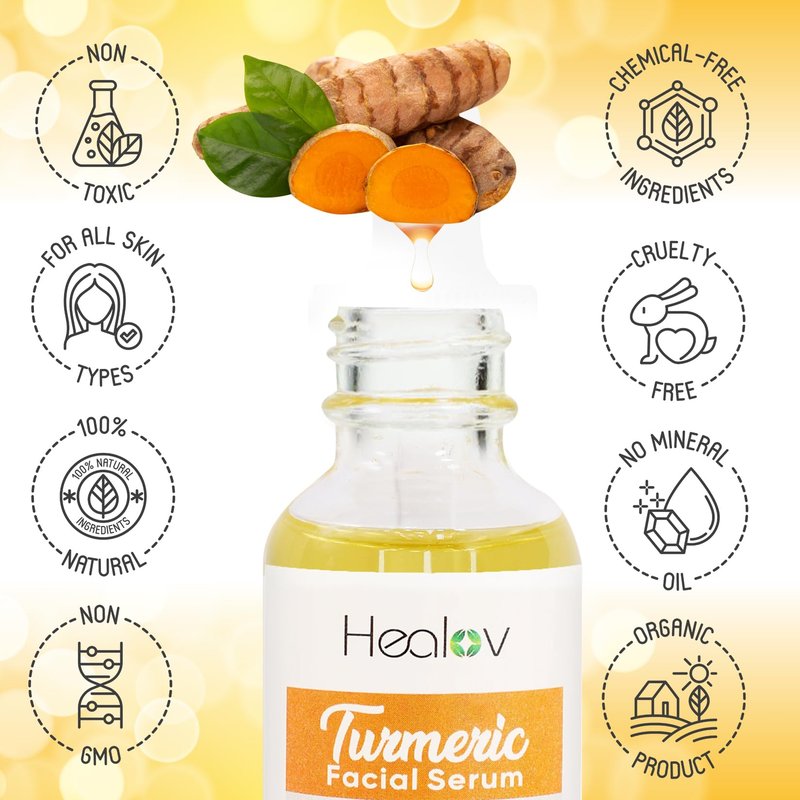 Turmeric Serum for Face & Body - All Natural Skin Brightening Serum for Spots - Turmeric Facial Repair Cleanses Skin, Fights Acne - Pure Oil Skincare for All Types