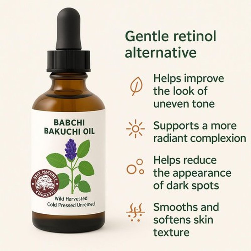 Best Nature's Cosmetics Bakuchi (Babchi) Oil – 100% Pure, Cold Pressed Facial Oil for Skin Care – Bakuchiol-Rich Psoralea Corylifolia Seed Oil – 2 fl oz / 60 ml