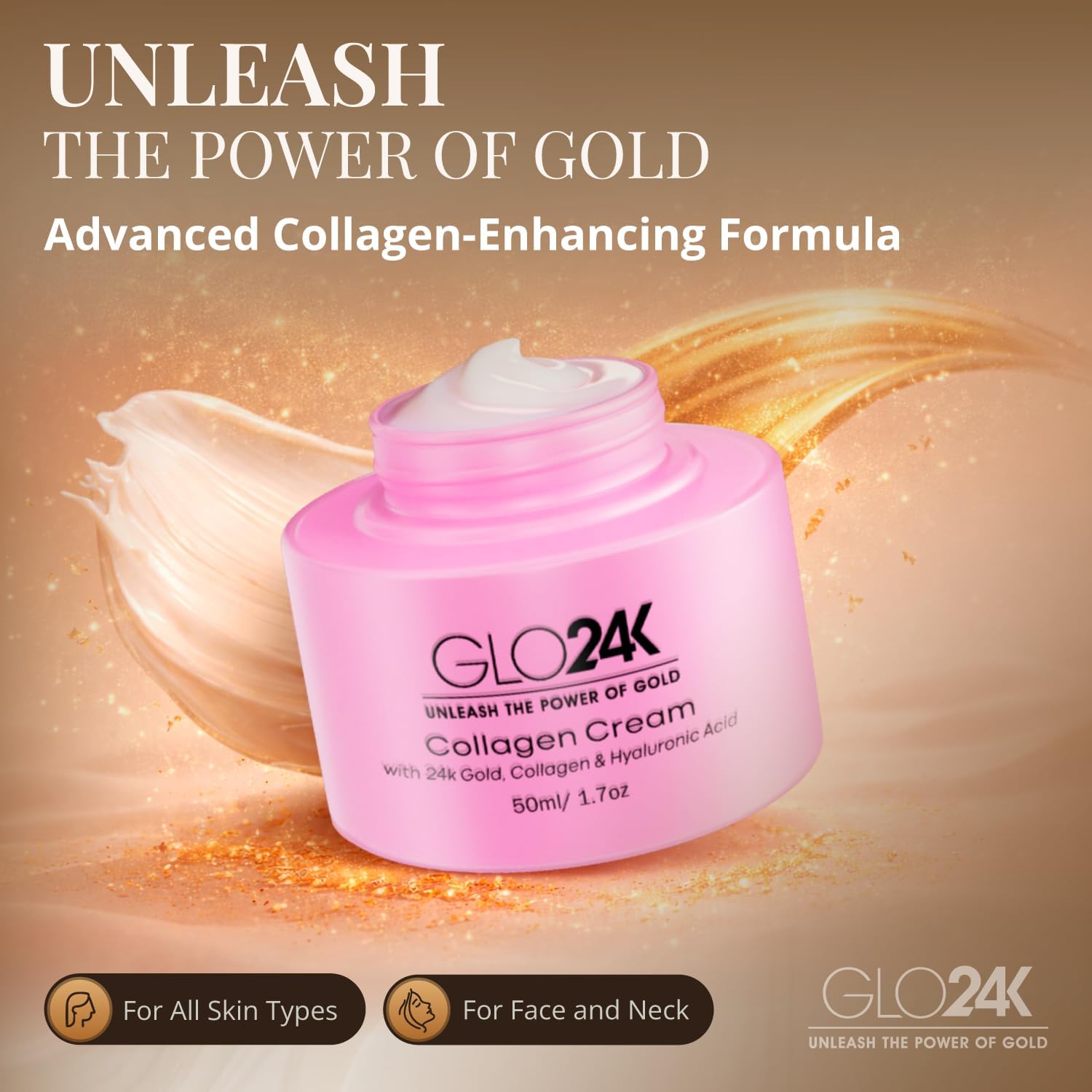 GLO24K Red Light Facial Massager with 24K Gold Retinol Face Cream - Face & Neck LED Beauty Wand, 3-in-1 Vibration Beauty Tool & Collagen Hyaluronic Acid Moisturizer for Smoother-Looking Skin
