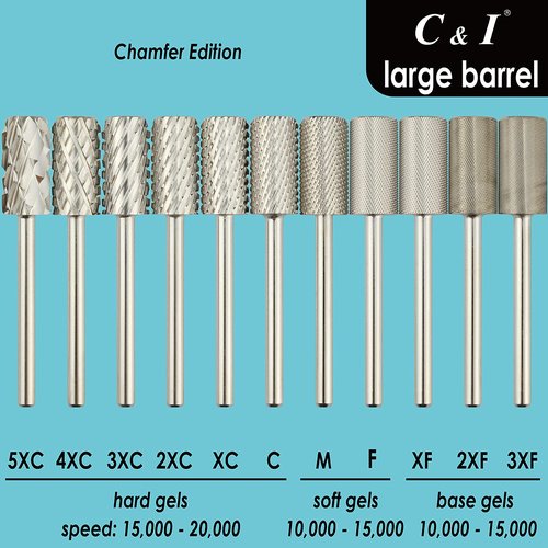 C & I Large Barrel Nail Drill Bit, Chamfer Edition, Professional E-File for Nail File Machine, Designed to Remove Nail Gels, Acrylics, and other nail color covers 3/32” (Ultra Coarse - 4XC)