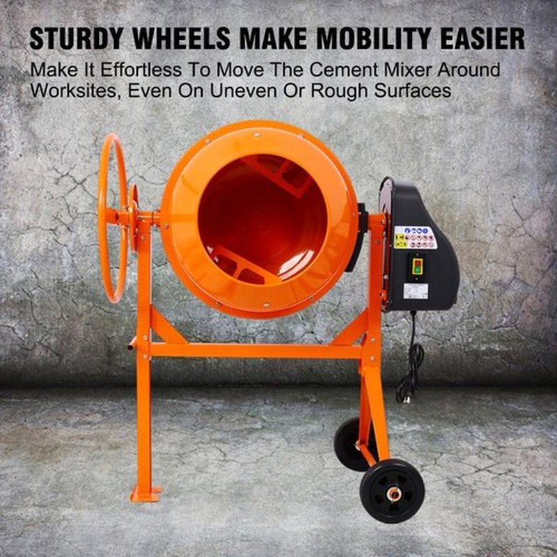 Skiennix 5.0 Cu. Ft Electric Cement Mixer - 650W Heavy-Duty Portable Concrete Mixer with Wheels & Stand, Adjustable Tilt, Orange