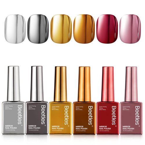 Beetles Mirror Nail Polish Set – Metallic Muse 6 Colors, High Gloss & Quick-Drying Metallic Nail Polish Set, Long-Lasting Air Dry Home DIY Perfect Nail Art Valentines Gift for Women