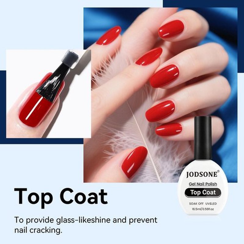JODSONE Gel Top Coat - No Wipe Clear Finish for Long-Lasting Shine | 16.5ml Cured with UV Lamp