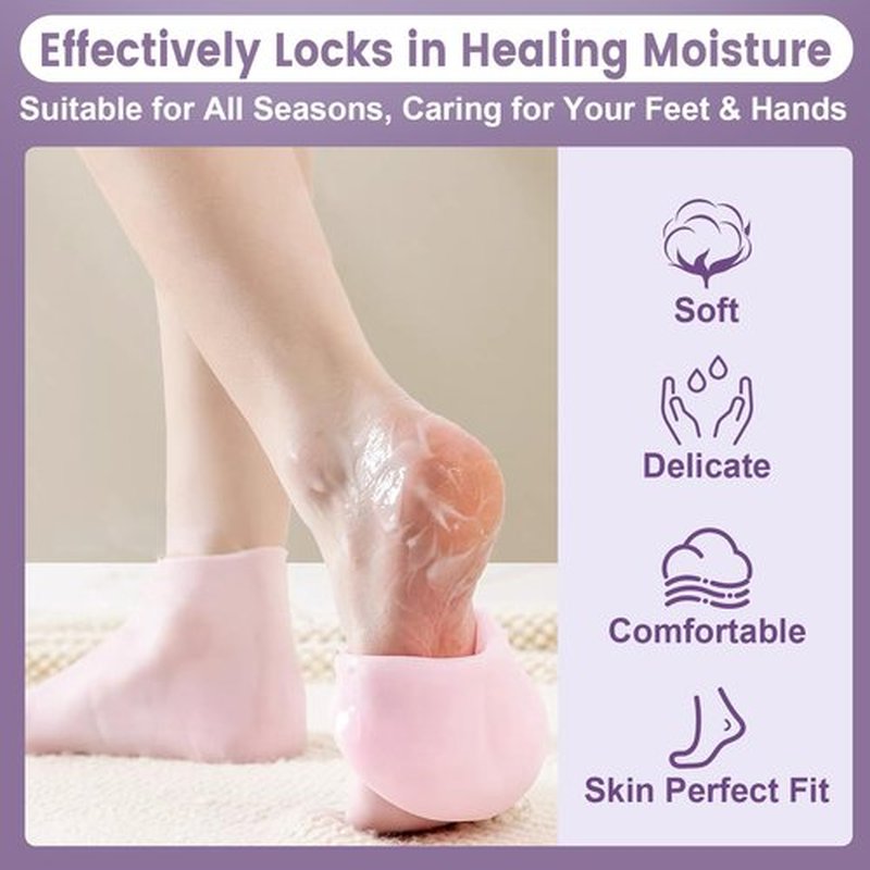 TEAWOO 4 Pairs Silicone Socks Gloves Set for Dry Cracked Feet and Hands, Silicone Foot Socks for Women, Moisturizing Feet