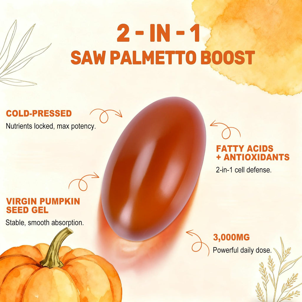 Pumpkin Seed Oil with Saw Palmetto Capsules, 3000mg/serving, 300 Softgels | Cold Pressed, Pure Virgin Oil, Essential Fatty Acids & Phytosterols | Supports Hair, Urinary, Bladder & Prostate Health