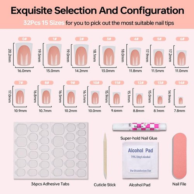 LY LANYOS Press On Nails Duck, Medium Fake Nails, Duck Shaped Glue on Nails, Reusable Supremely Fit Glossy Stick on nails with Nail Glue in 16 Sizes, 32 Pcs, White French