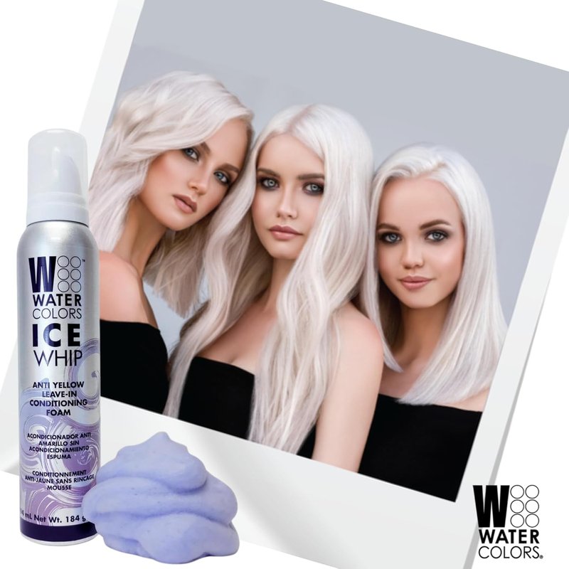 Watercolors | Ice Whip Anti-Yellow Leave-In Conditioning Foam Mousse - Violet Purple for Blonde & Gray Hair, 6.5 oz