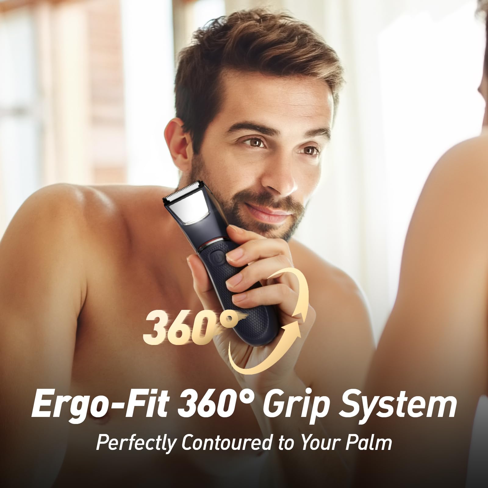 Body Hair Trimmer for Men: Pubic Hair Trimmer with Mirror & LED Light - Electric Ball Shavers with Ceramic Blades & Travel Lock - Body Groomer IPX7 Wet or Dry Use for Groin/Legs
