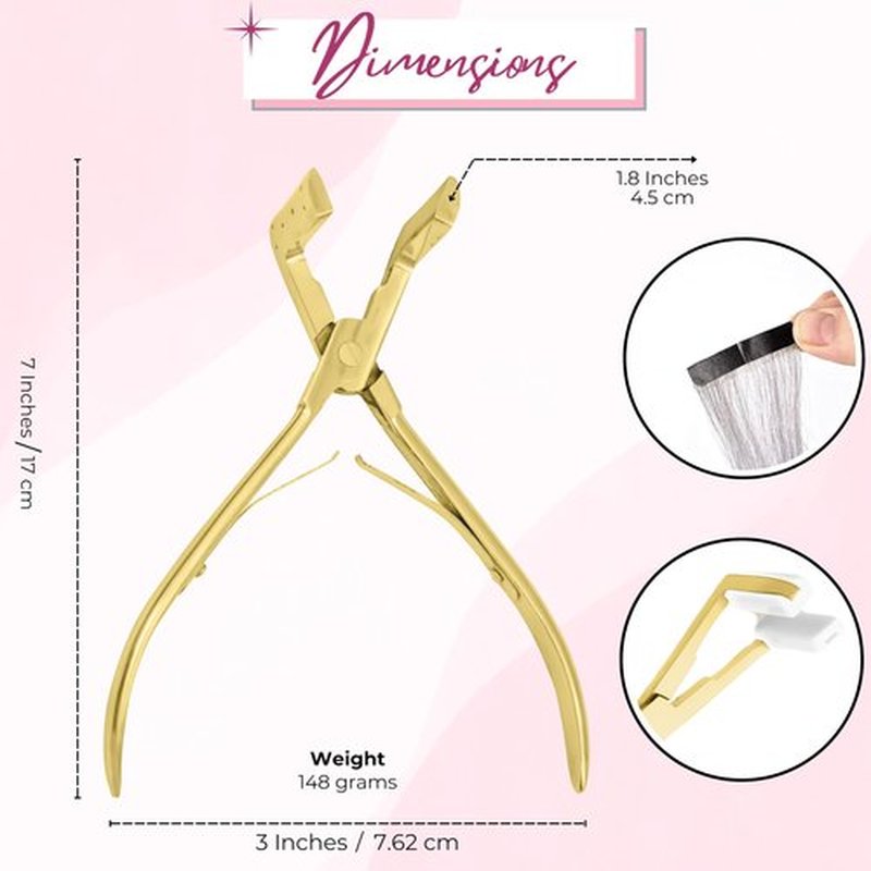 SIVOTE Professional Stainless Steel Tape-In Hair Extension Plier – Gold Clamp Tool for Tape-In Extensions – Hair Extension Clamp Tool with Silicone Pads for Secure Application - Gold