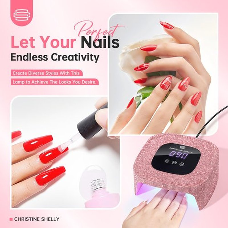CHRISTINE SHELLY UV Nail Lamp, UV Light for Gel Nails, 48W Plug-in Mini Diamond Nail Lamp Nail Dryer with Touch Control Auto Sensor and 3 Timer Settings Nail Light Curing Lamp, Home (Pink Diamond)