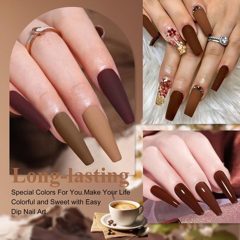 Dip Powder Set, Honey Joy 6 Colors Brown Coffee Color Dipping Powder Set Nail Art Manicure DIY Salon Home Gifts for Women, No Need Nail Lamp Cured (DP-C-6pcs-10g/box)…