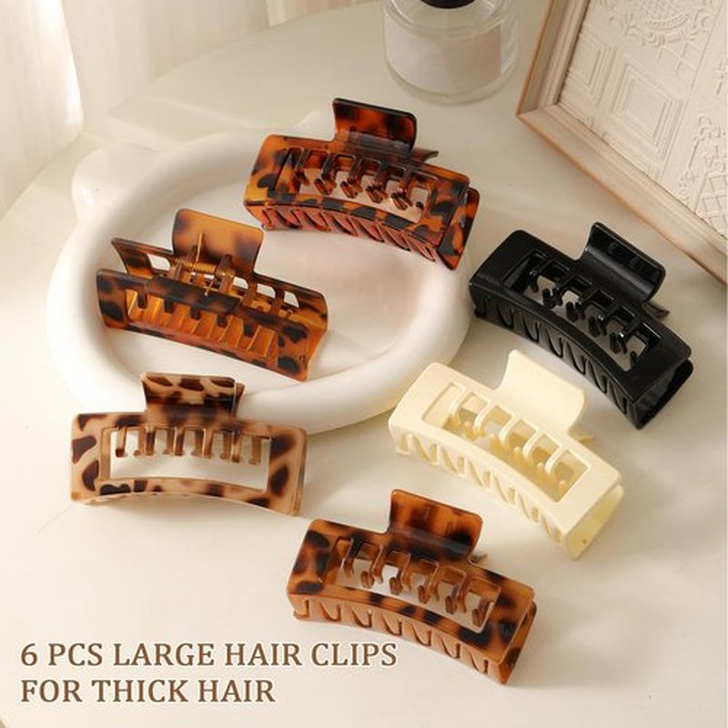 6 PCS 4.1 Inch Large Claw Clips for Women Girls, Big Tortoise Shell Rectangle Hair Clips for Thick/Long/Curly Hair, Strong Hold Square Claw Clip Non Slip Banana Jaw Clips Hair Accessories