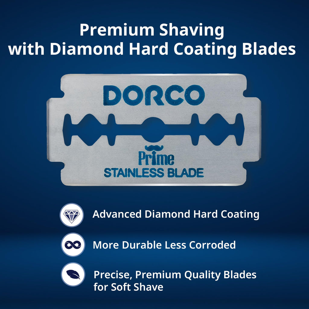 Dorco STP301 Prime Platinum Extra Double Edge Razor Blades 200 Count, Premium Stainless Steel Shaving Blades, Super Sharp for Smooth, Precise Shave, Stocking Stuffers