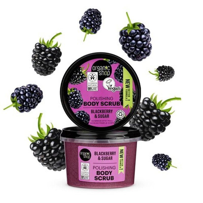 Organic Shop Blackberry & Sugar Hydrating & Exfoliating Body Scrub, 100% Vegan & Organic, Daily Exfoliant, Detox & Moisturizer, Body, Face, Hand & Foot, Intensive Care & Skin Toning. 250ml.
