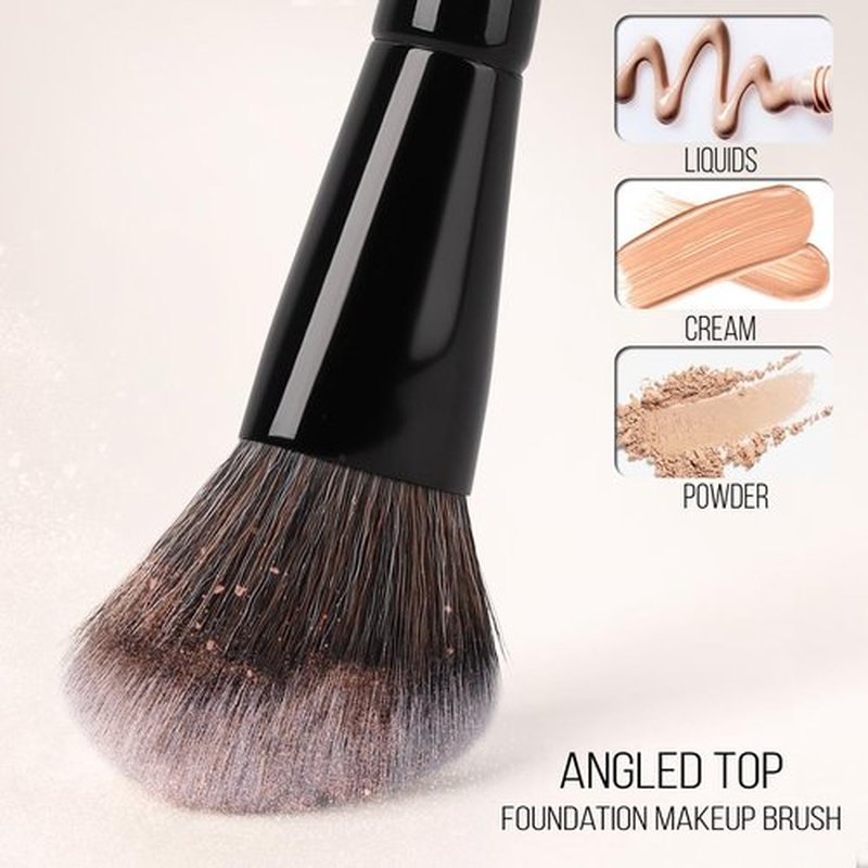 KINGMAS Foundation & Bronzer Duo Brush - Dual-Ended Angled & Round Top Makeup Brush for Flawless Blending (Black)