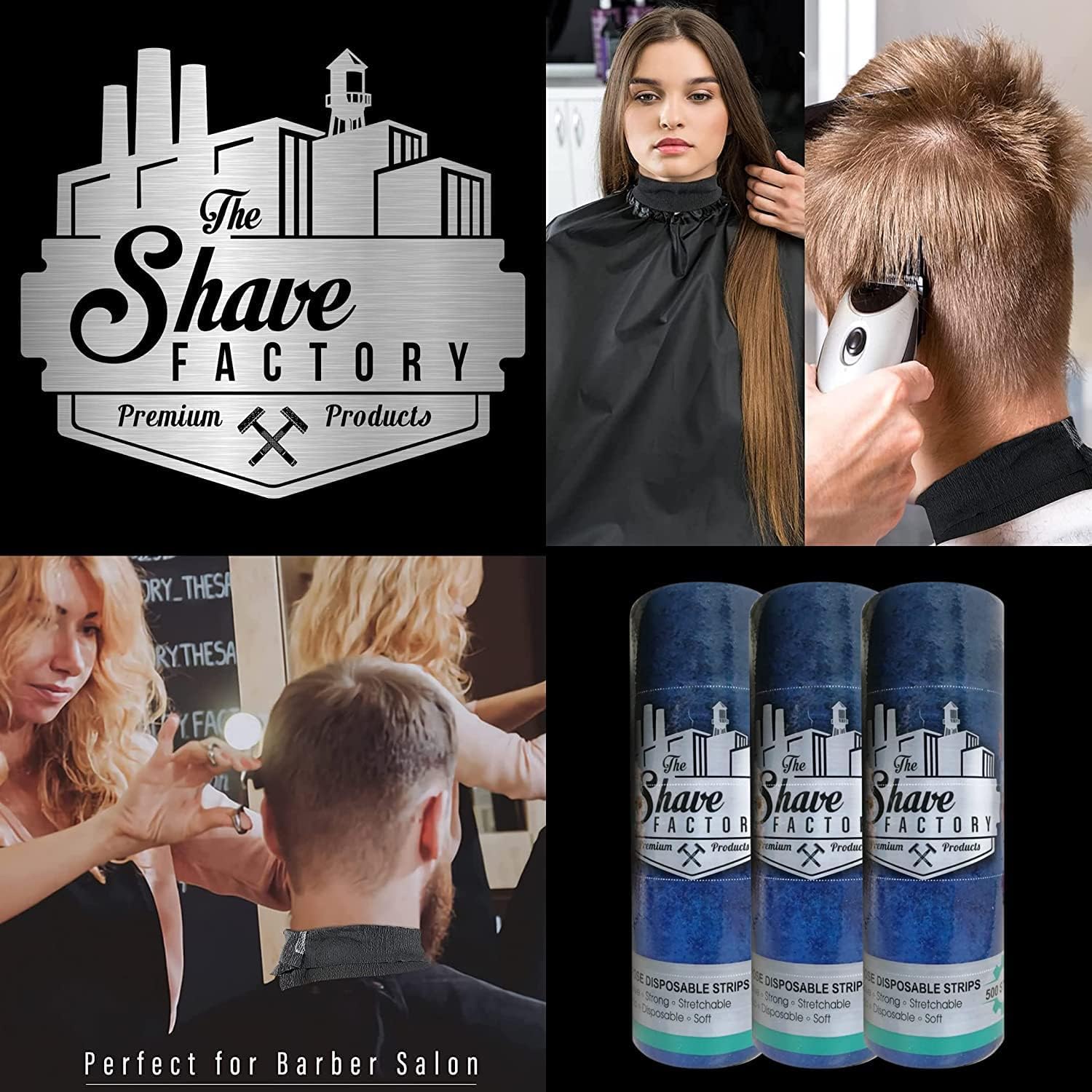 The Shave Factory Neck Strip, Disposable Barber Neck Band (2 Rolls, Black)