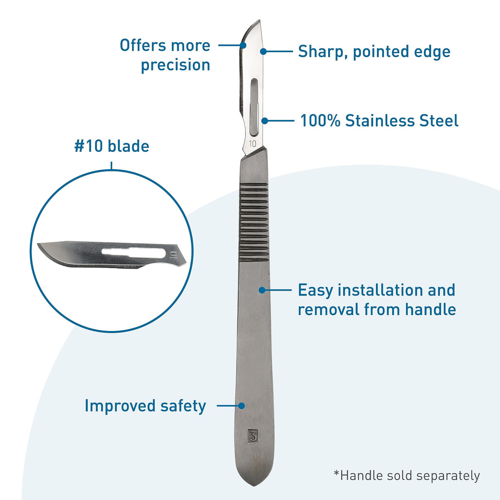 BodyMed Dermaplaning Blades #10 in Stainless Steel, 100 PCS - Disposable, Individually wrapped, Sterile Scalpel Blades for Estheticians, Facial Exfoliation, Hair Removal, Skin Care, Surgical &
