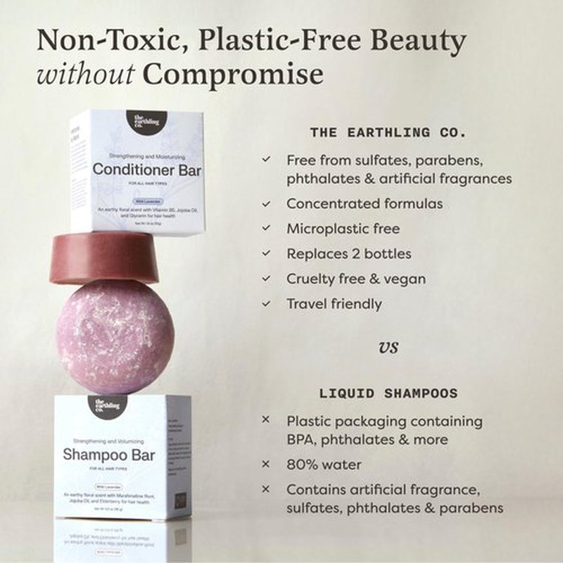 The Earthling Co. Volumizing Shampoo & Conditioner Bar Set For Thickening, Fullness, Strength, and Growth - Sulfate, SIlicone, Paraben Free for Thin, Flat, Fine Hair - Made in USA (Vanilla Coconut)