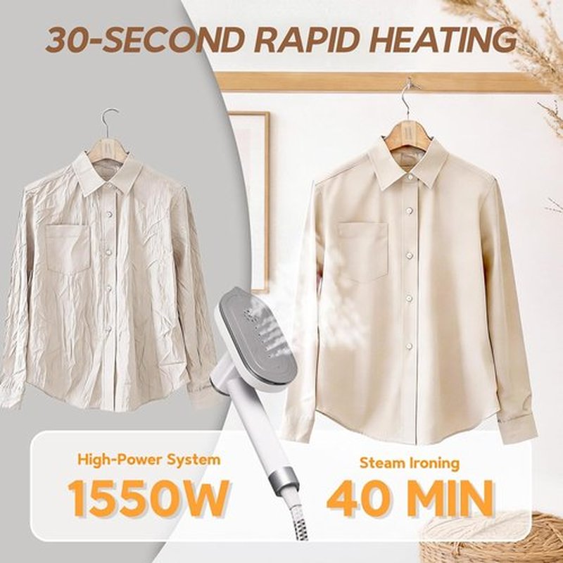 Skiennix 2 In 1 Clothes Steamer - 1550W Fast Heating, 1100ml Tank, Portable Wrinkle Remover (White)