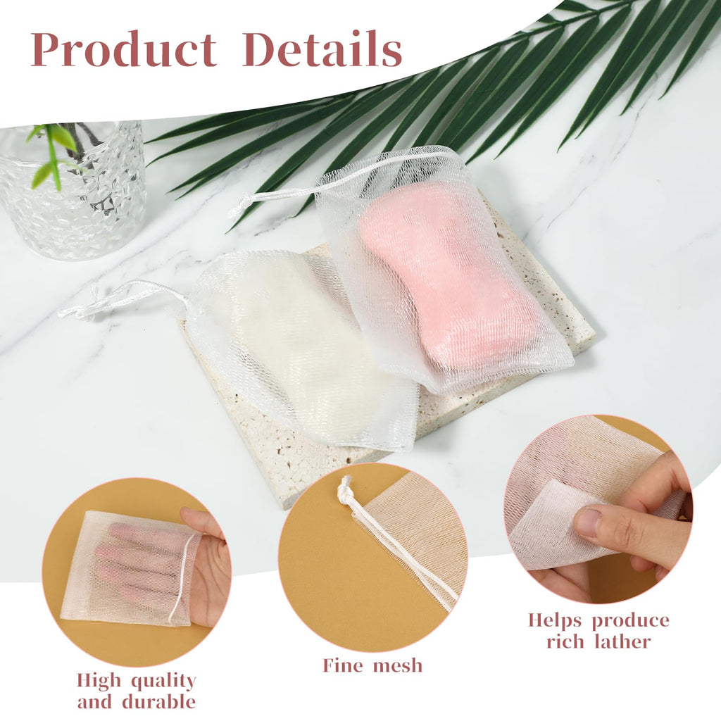 Giantree 20 Pcs Soap Bag, Soap Bag Soft for Shower, Soap Pouch Saver with Drawstring, Hangable Soap Bags for Soap Bars Mesh Soap Bag for Foaming Drying Body Facial Cleaning Tool for Bath and Shower