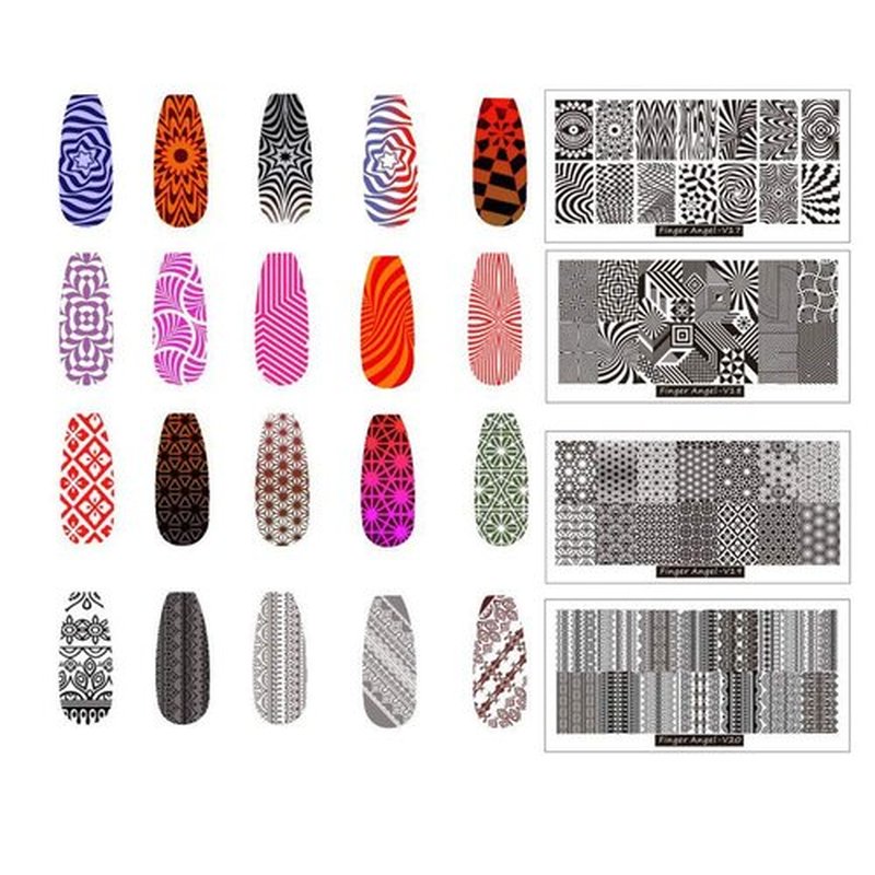 FingerAngel 8pcs Nail Stamp Plates + Nail Stamper with Scraper+ 1 Pcs storage bag Nails Art Stamping Plate Scraper Stamper Set Leaves Flowers Animal Template Image (V17-24)