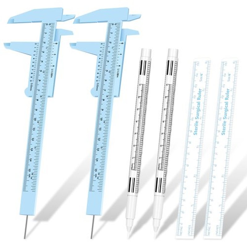 Teling 6 Pieces Eyebrow Tools Eyebrow Measuring Ruler Microblading White Marker Pen with Paper Ruler Skin Marker Permanent Makeup Position Mark Tools for Lips Skin