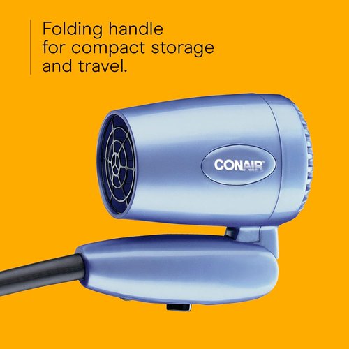 Conair Travel Hair Dryer - 1600W Compact Blow Dryer with Dual Voltage & Folding Handle | Blue