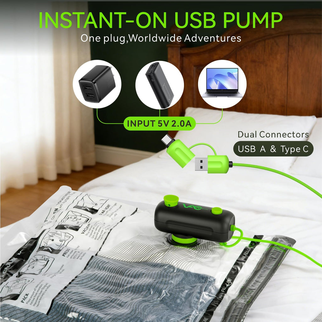 CrazyFeb Vacuum Bags for Travel - USB Electric Pump, 12 Pack Carry-on Size Vacuum Seal Bags for Clothing - Space Saver Vacuum Storage Bags for Luggage, Travel Essentials.