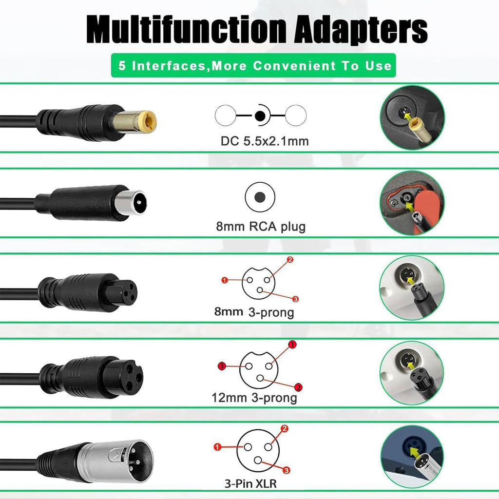 42V 2A Electric Scooter Charger 5 in1 Plugs for Bird,Gotrax,Segway,Pocket Mod, Sports Mod,Voyage,Ninebot,Apex,Glider, XR Elite, XR Ultra,Metro/Journey,Jetson Eris Pro/Ora Pro/Racer/Rhythm,Razor