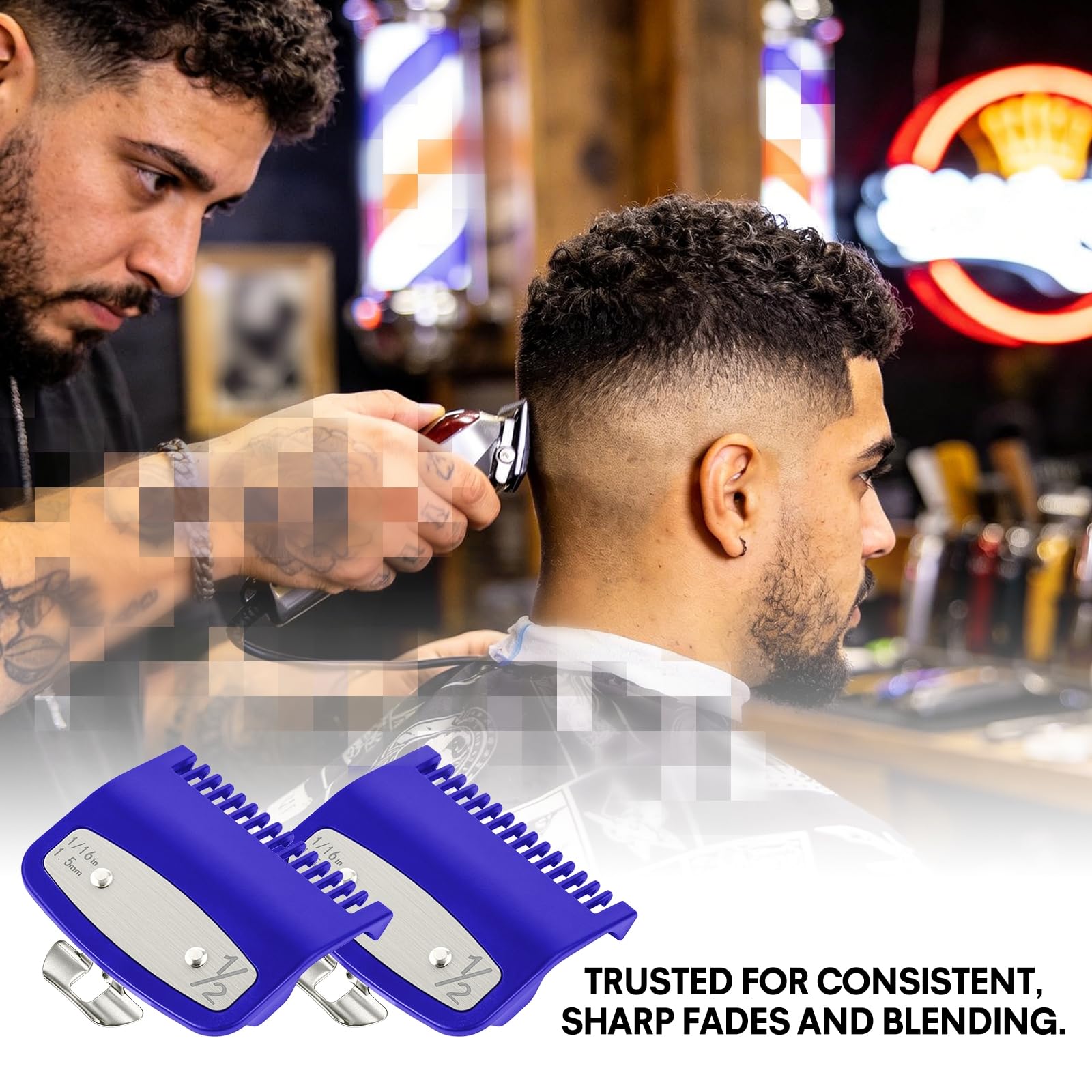 2 Pack Clipper Guards Set, Compatible with wahl 1/2 clipper guards, Guide Comb Attachment 1/16" 1.5mm Metal Hair Clipper Guards Set Replacement and Trimmer accessories, for Barbers and Stylists, Blue