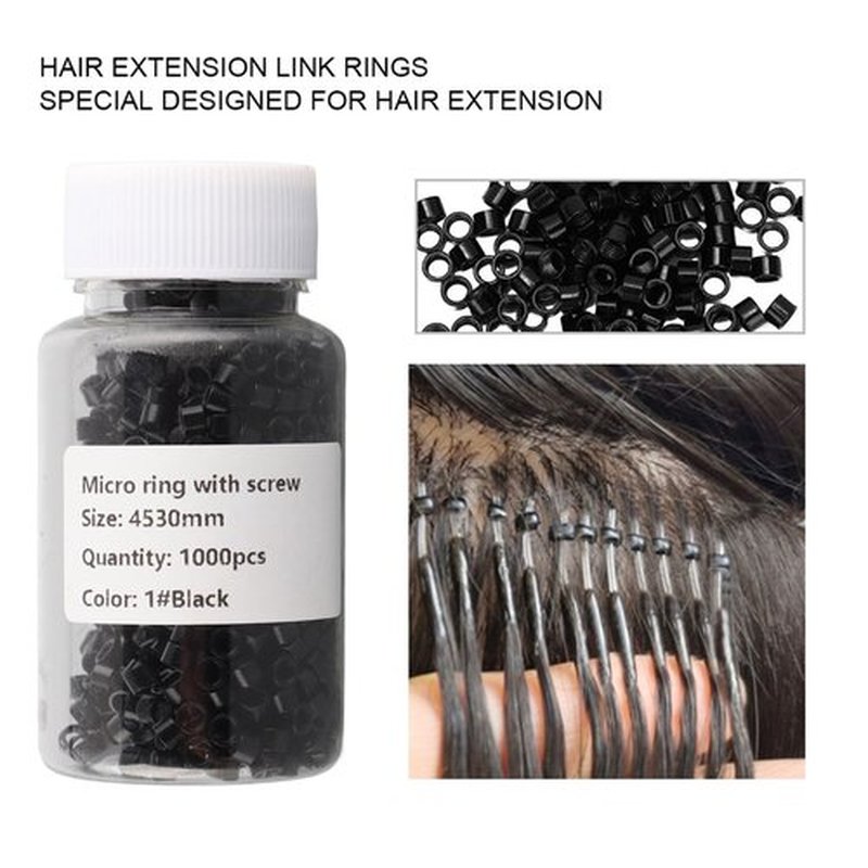 1000 Pcs Aluminum Micro Links Rings 4.5mm Lined Beads Hair Extension Tool (Black)